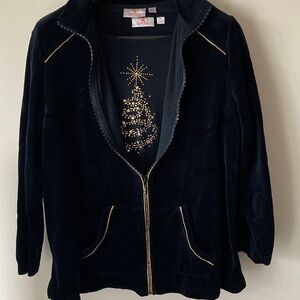 Quacker Factory Black Velour Jacket and pants with Gold Accents and tee